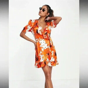 Topshop poppy spot floral wrap daisy mini dress